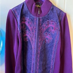 Bob Mackie Wearable Art Jacket, Suede & Knit, Lined, M